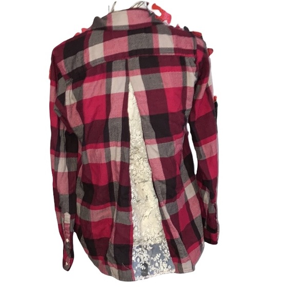 Anthropologie Isabela Sinclair size small plaid& lace  detail button down - Picture 2 of 6